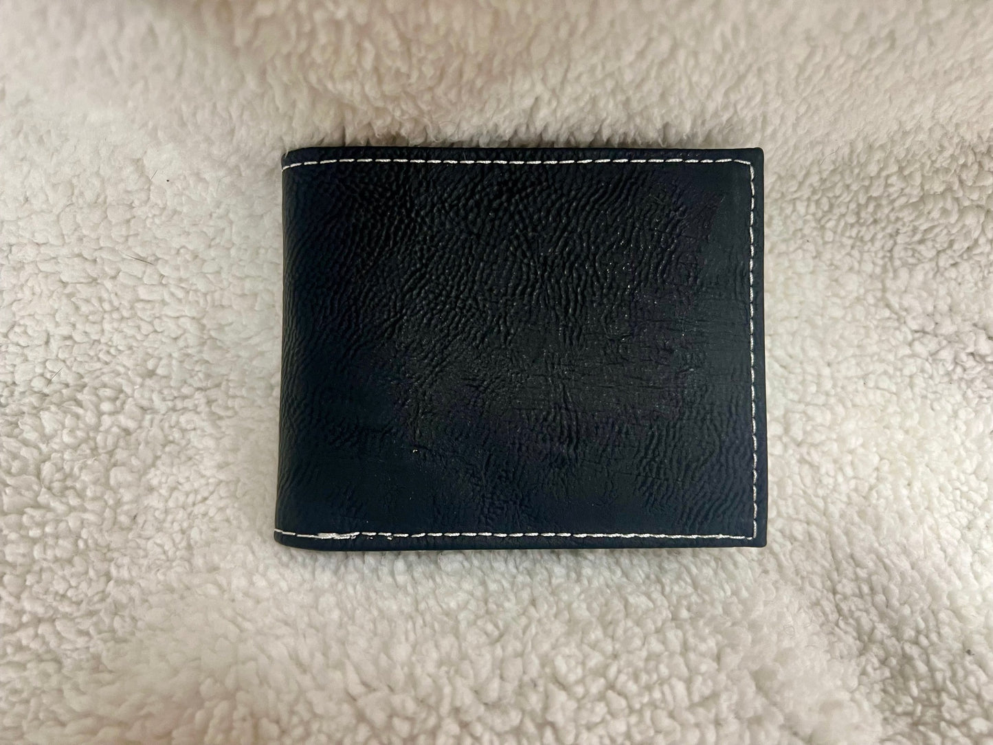 Personalized Bifold leatherette wallet with flip up id holder. Pre made designs and personalization options available