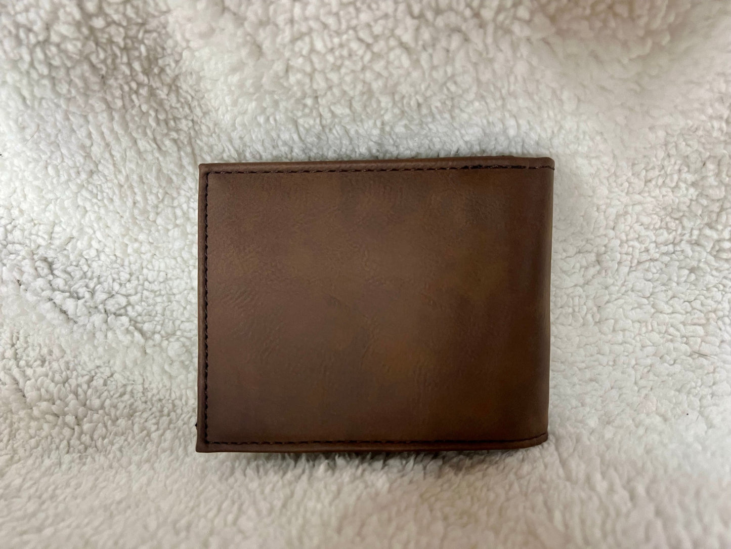 Personalized Bifold leatherette wallet with flip up id holder. Pre made designs and personalization options available