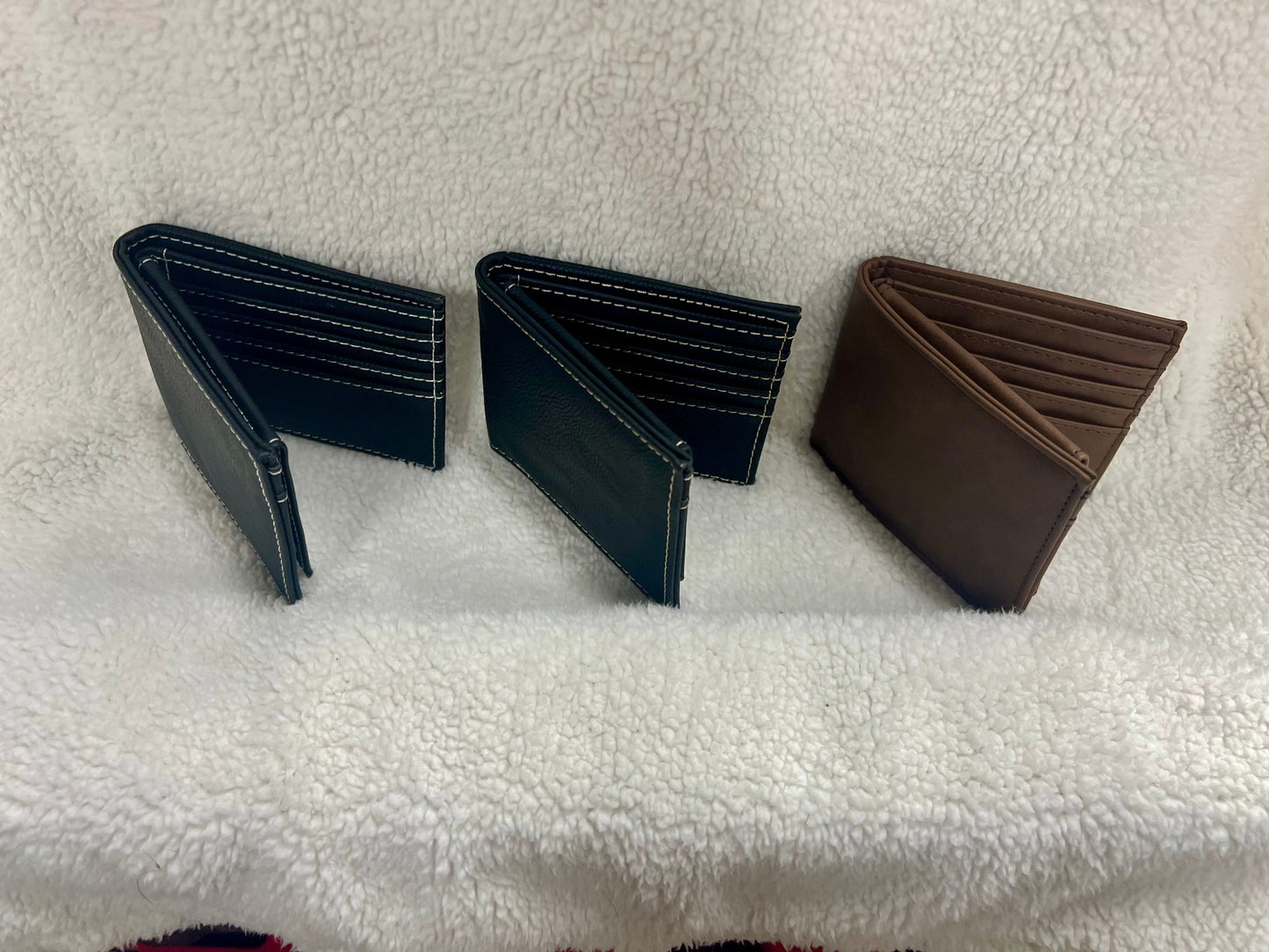 Personalized Bifold leatherette wallet with flip up id holder. Pre made designs and personalization options available