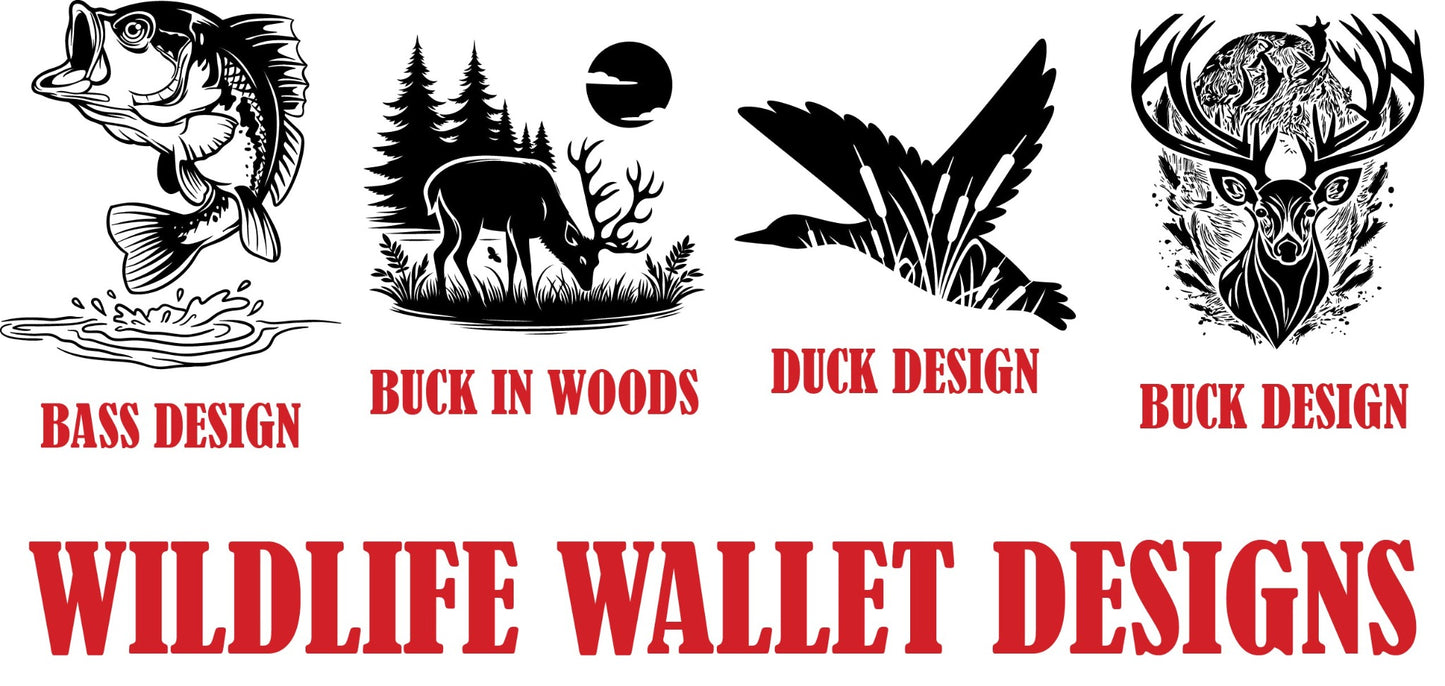 Personalized Bifold leatherette wallet with flip up id holder. Pre made designs and personalization options available