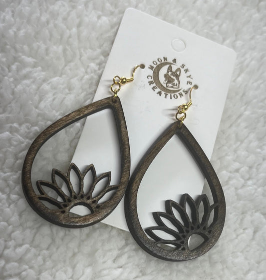 Customizable Wooden Drop Flower Design Earrings