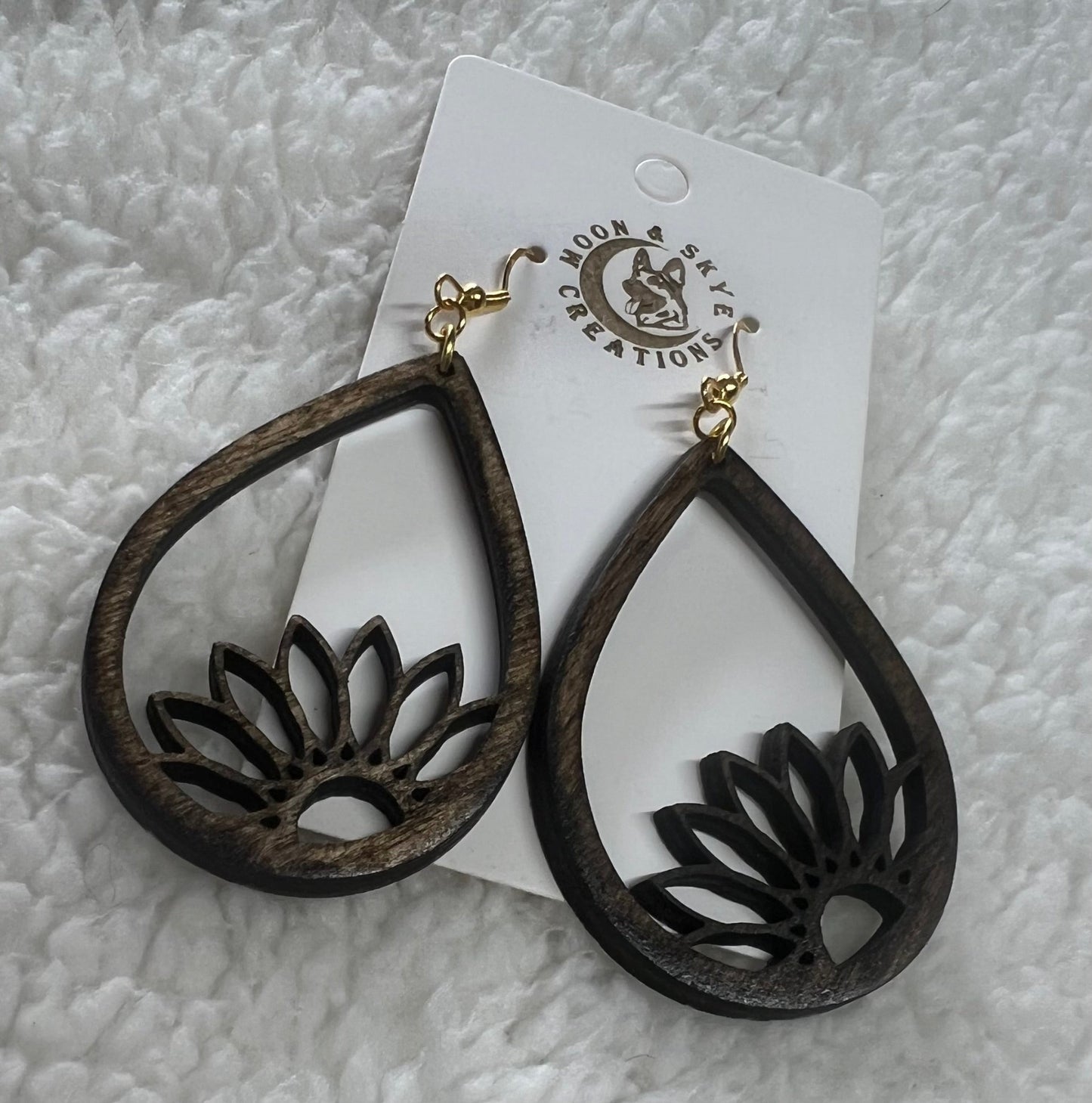 Customizable Wooden Drop Flower Design Earrings