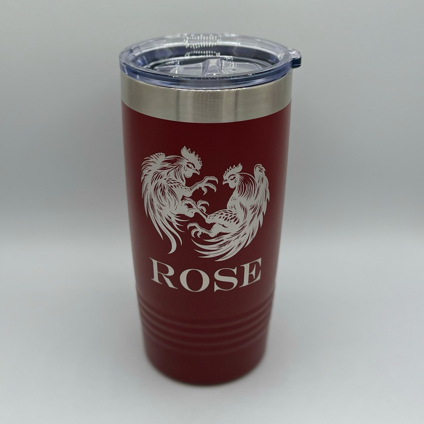 Personalized Laser engraved 20oz powder coated stainless steel tumbler with slide lid.