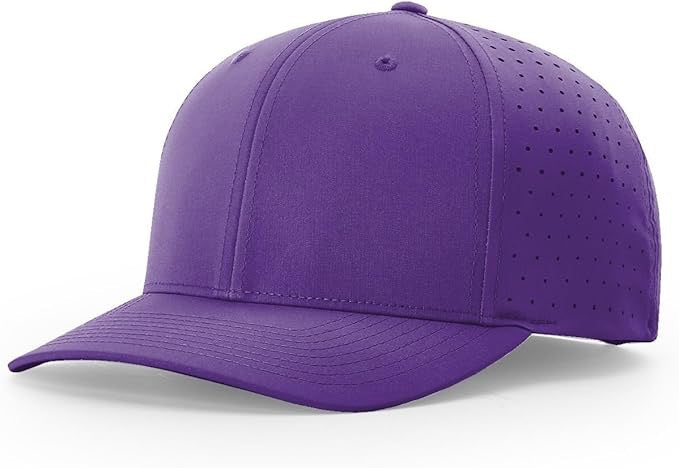 ichardson laser perforated snapback hat in solid purple with curved bill and breathable side panels, ideal for custom leather patch personalization.