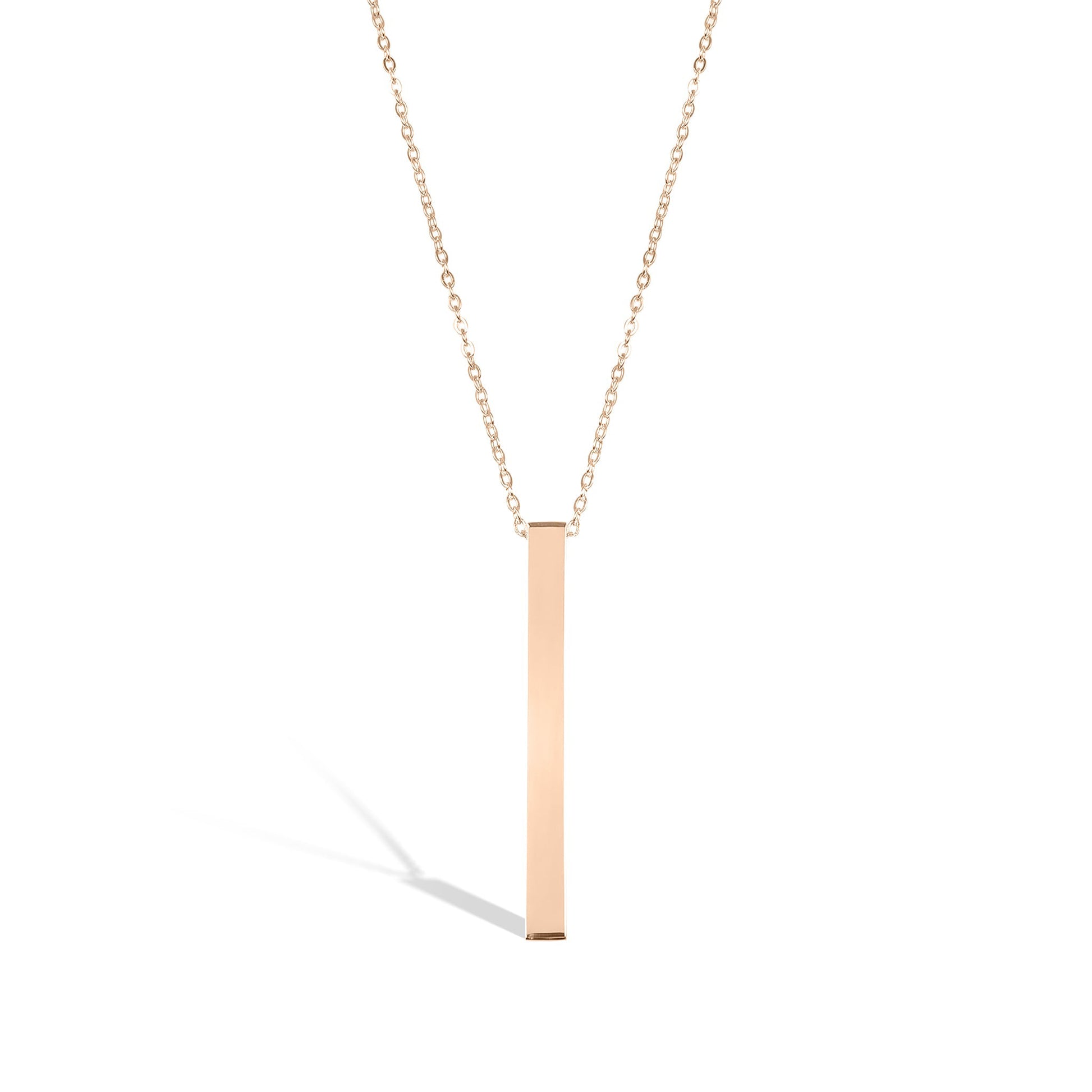 "Elegant rose gold vertical bar necklace, perfect for personalized engraving. A stylish and meaningful accessory for everyday wear or special occasions."
