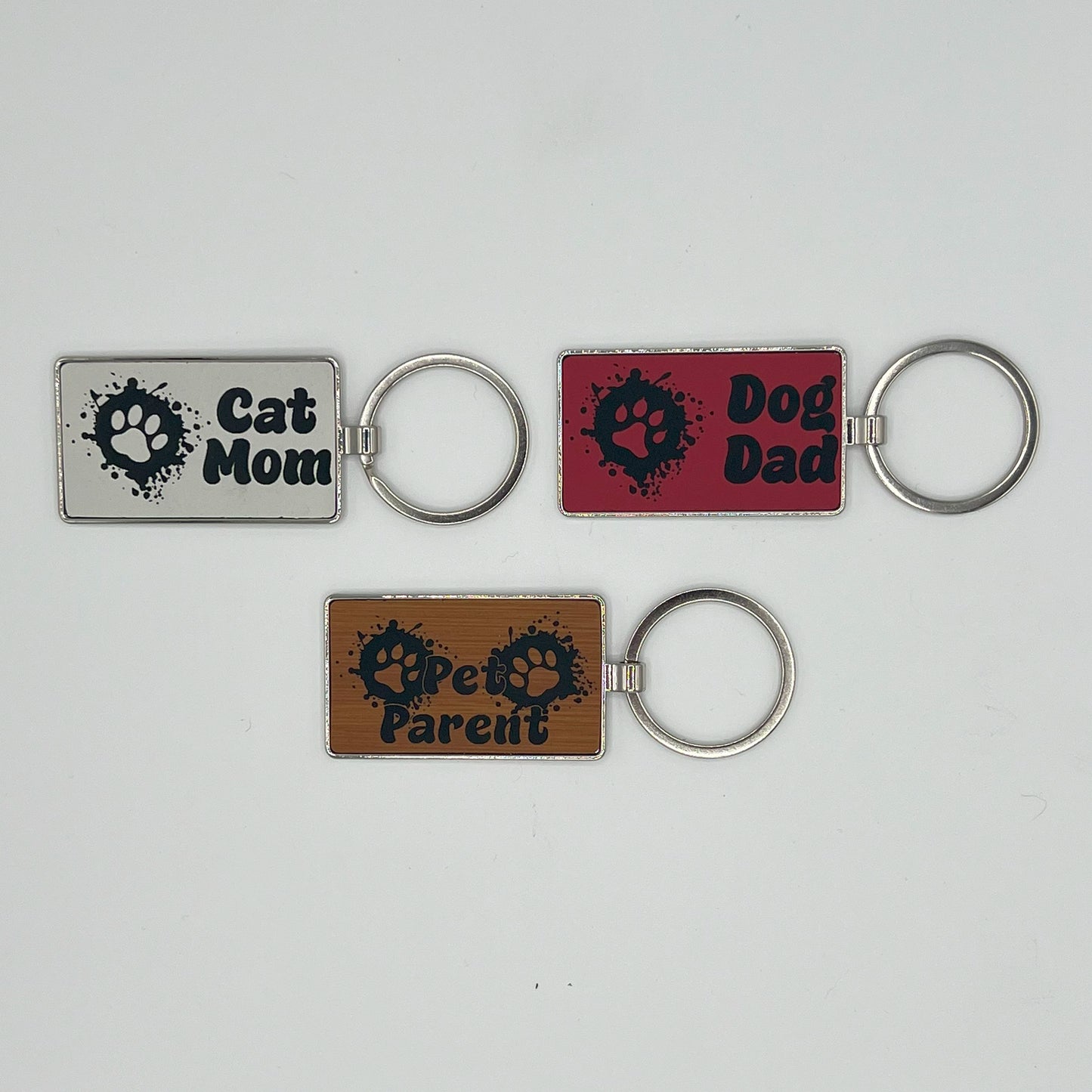 Laser Engraved Metal Rectangle Keychains with Leatherette Inlay